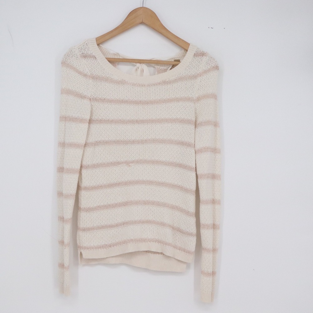 Lauren Conrad Sweater Womens XS Pullover Cream Rose Gold Metallic Stripe Exc